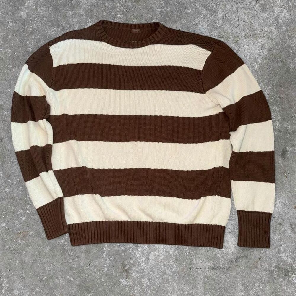 John Craft Brown Cream Striped Sweater XL Old Money Preppy Knit